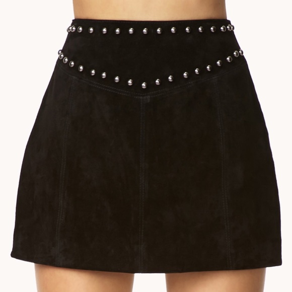 Forever 21 Dresses & Skirts - Forever 21 Genuine Leather Black Studded Skirt S